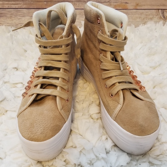 Jeffrey Campbell | Shoes | Jeffrey Campbell Platform High Sneakers Tan Suede | Poshmark